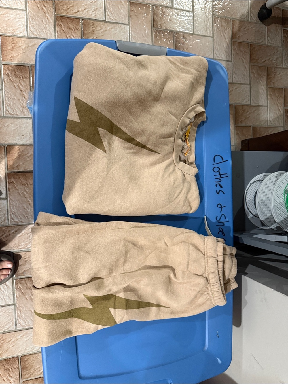 Aviator Nation Tan Jogger Set with Olive Bolt Graphic